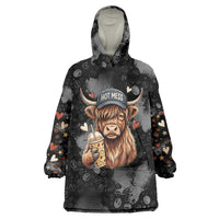 Hot Mess Highland Cow Wearable Blanket Hoodie Funny Cute Coffee Lover - Im A Spicy Disaster