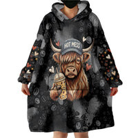 Hot Mess Highland Cow Wearable Blanket Hoodie Funny Cute Coffee Lover - Im A Spicy Disaster