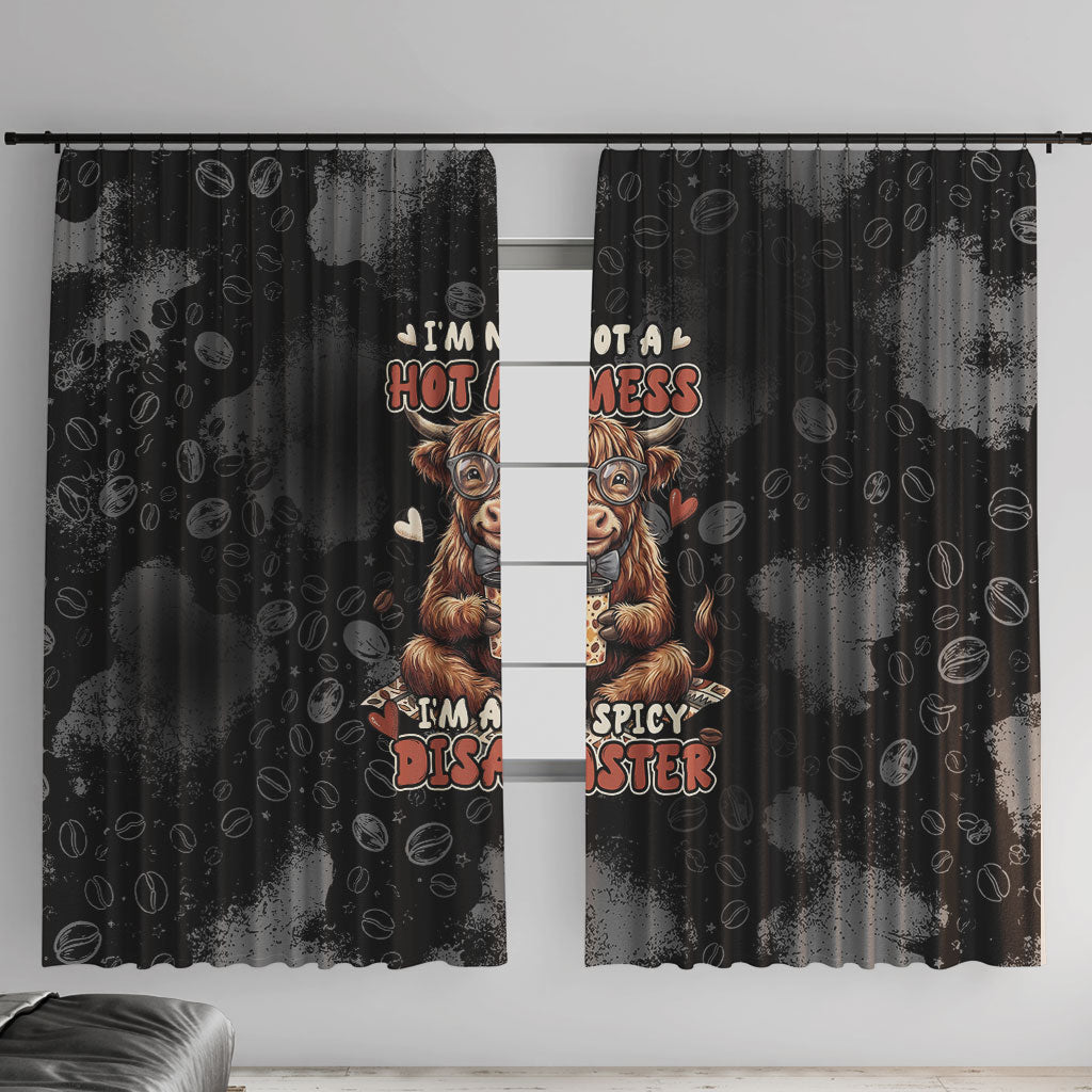 Hot Mess Highland Cow Window Curtain Funny Cute Coffee Lover - Im A Spicy Disaster