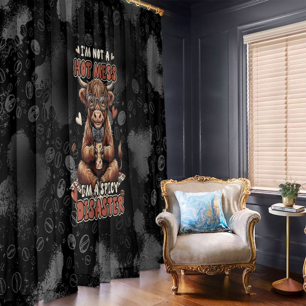 Hot Mess Highland Cow Window Curtain Funny Cute Coffee Lover - Im A Spicy Disaster