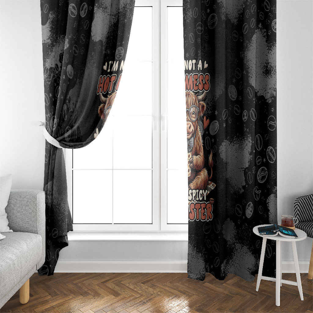 Hot Mess Highland Cow Window Curtain Funny Cute Coffee Lover - Im A Spicy Disaster