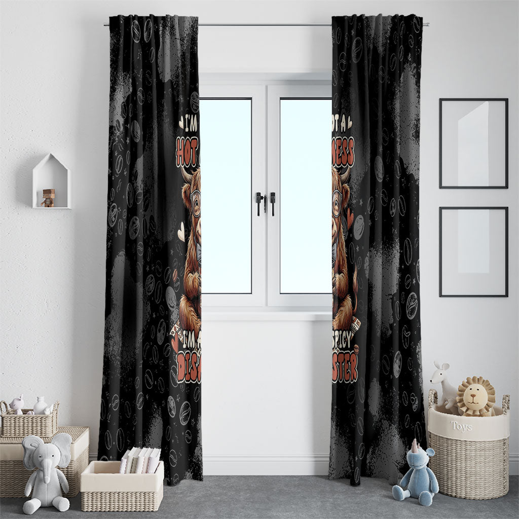 Hot Mess Highland Cow Window Curtain Funny Cute Coffee Lover - Im A Spicy Disaster