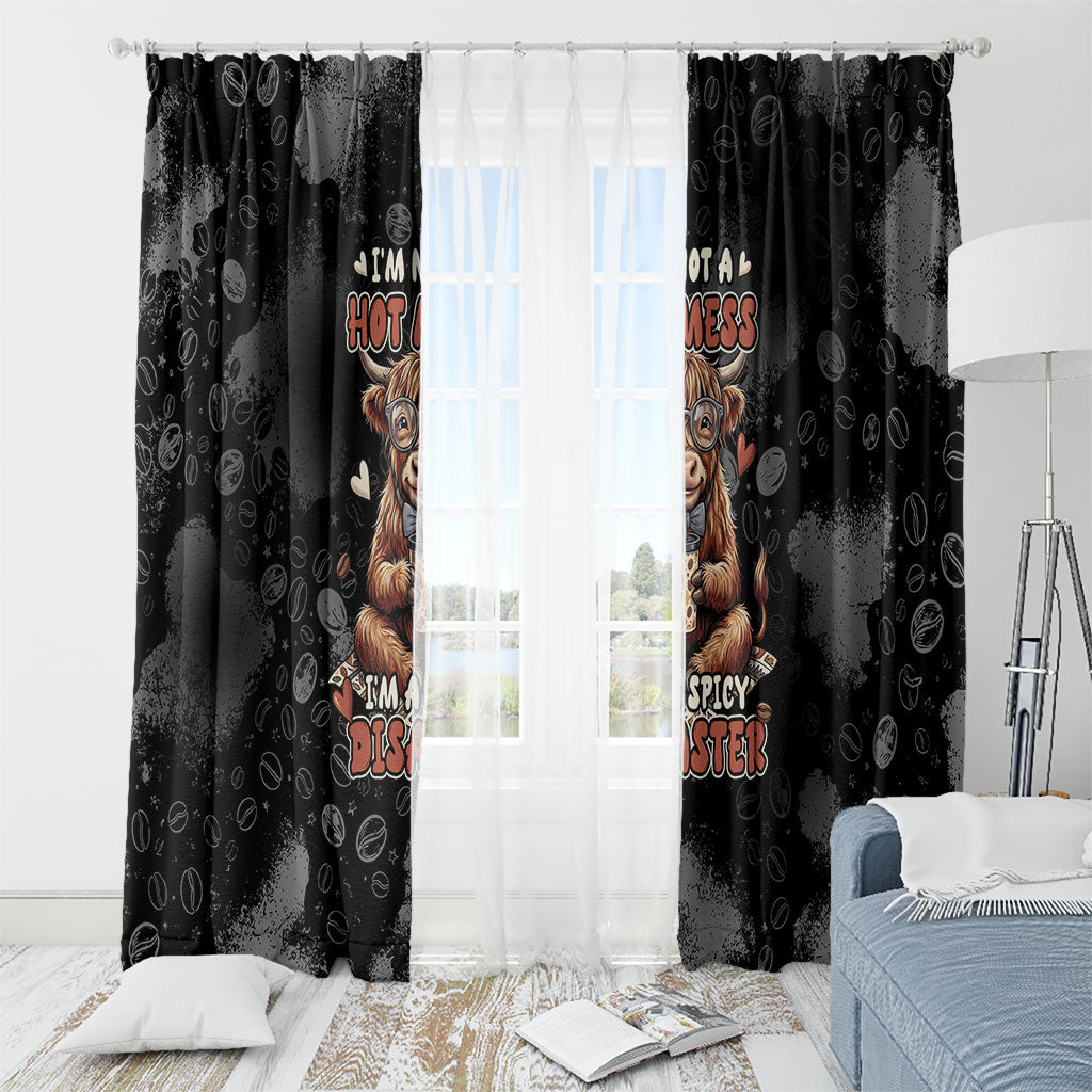 Hot Mess Highland Cow Window Curtain Funny Cute Coffee Lover - Im A Spicy Disaster