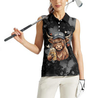 Hot Mess Highland Cow Women Sleeveless Polo Shirt Funny Cute Coffee Lover - Im A Spicy Disaster