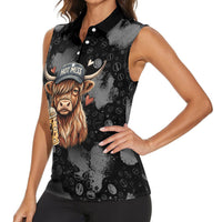Hot Mess Highland Cow Women Sleeveless Polo Shirt Funny Cute Coffee Lover - Im A Spicy Disaster
