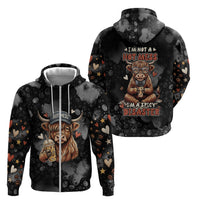 Hot Mess Highland Cow Zip Hoodie Funny Cute Coffee Lover - Im A Spicy Disaster
