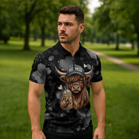 Hot Mess Highland Cow Zipper Polo Shirt Funny Cute Coffee Lover - Im A Spicy Disaster