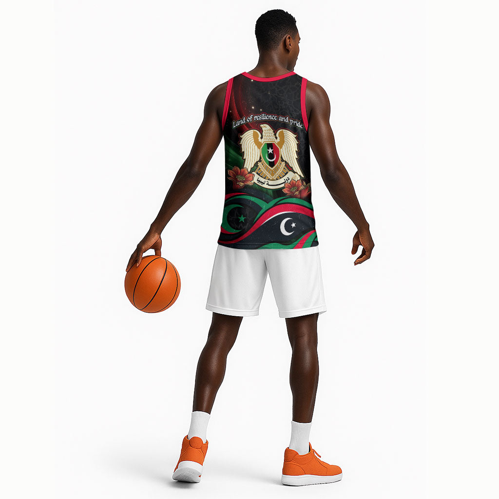 Libya Revolution Day Basketball Jersey Flying Eagle Libyan Coat Of Arms Map - Land Of Resilience And Pride