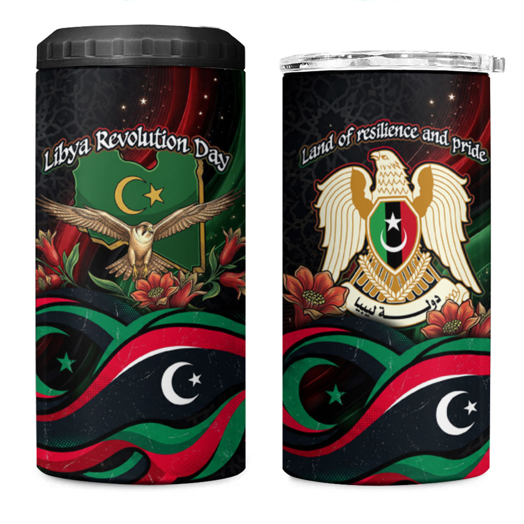 Libya Revolution Day 4 in 1 Can Cooler Tumbler Flying Eagle Libyan Coat Of Arms Map - Land Of Resilience And Pride