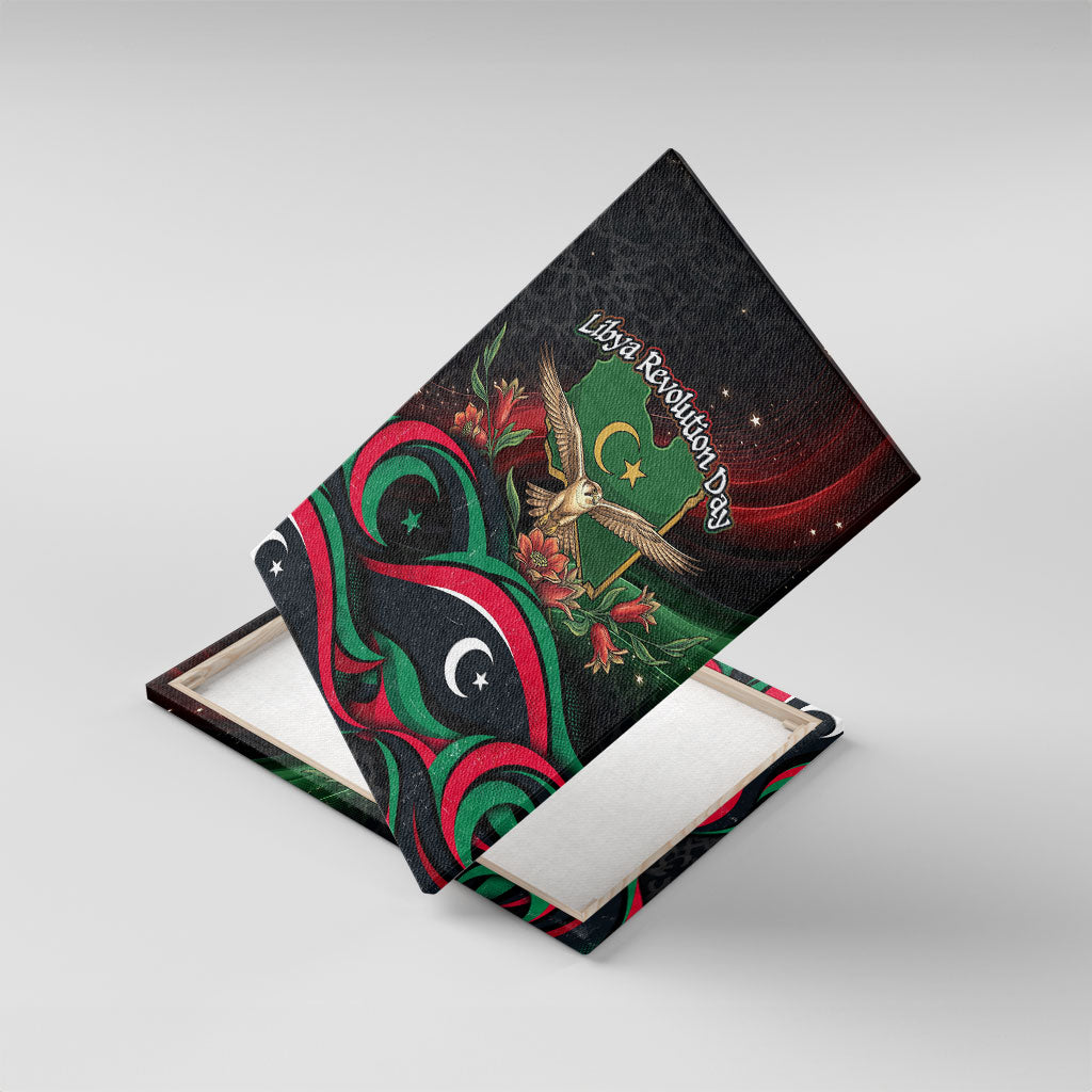 Libya Revolution Day Canvas Wall Art Flying Eagle Libyan Coat Of Arms Map - Land Of Resilience And Pride