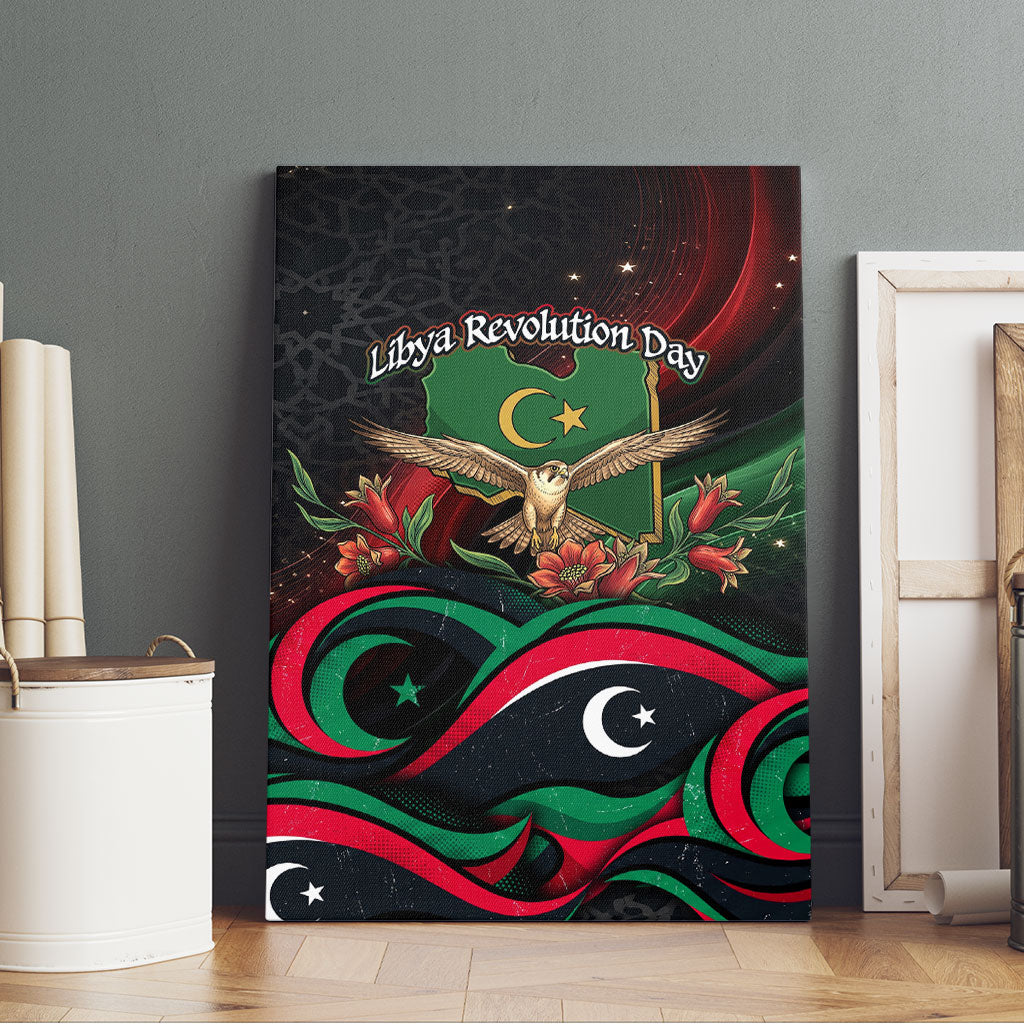 Libya Revolution Day Canvas Wall Art Flying Eagle Libyan Coat Of Arms Map - Land Of Resilience And Pride