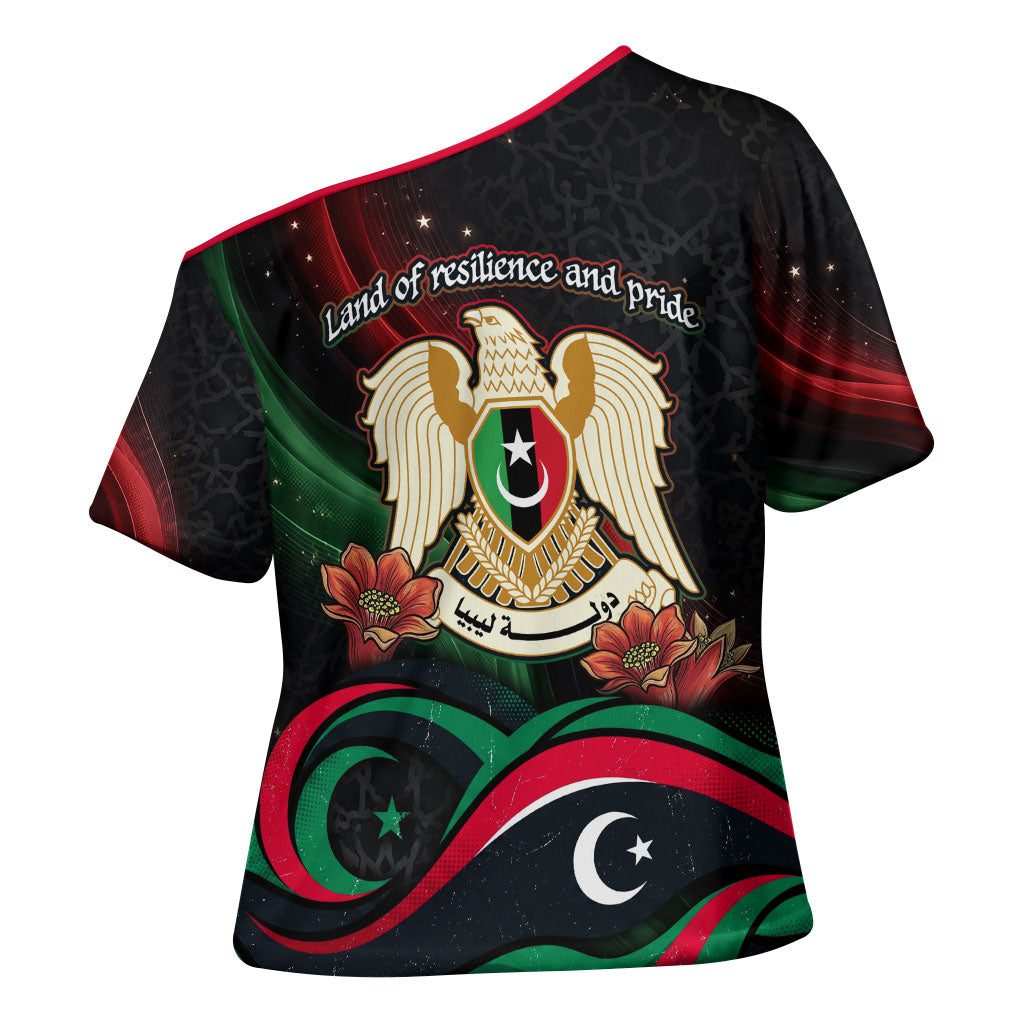 Libya Revolution Day Cross Shoulder Shirt Flying Eagle Libyan Coat Of Arms Map - Land Of Resilience And Pride