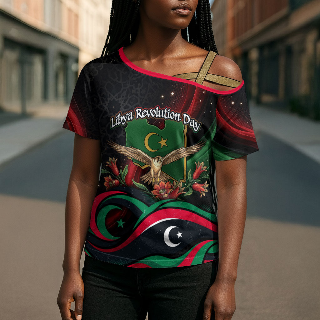 Libya Revolution Day Cross Shoulder Shirt Flying Eagle Libyan Coat Of Arms Map - Land Of Resilience And Pride