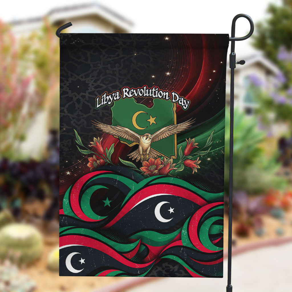 Libya Revolution Day Garden Flag Flying Eagle Libyan Coat Of Arms Map - Land Of Resilience And Pride