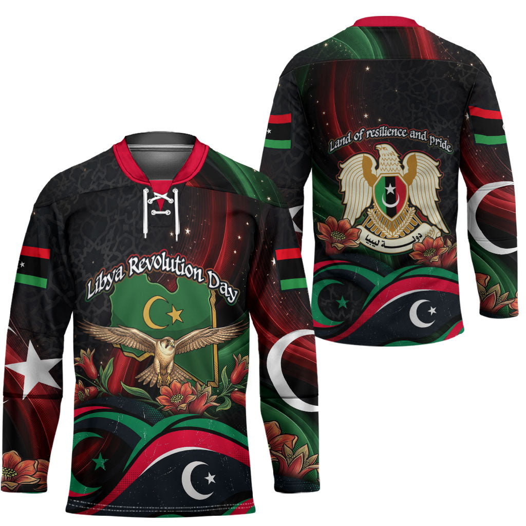 Libya Revolution Day Hockey Jersey Flying Eagle Libyan Coat Of Arms Map - Land Of Resilience And Pride