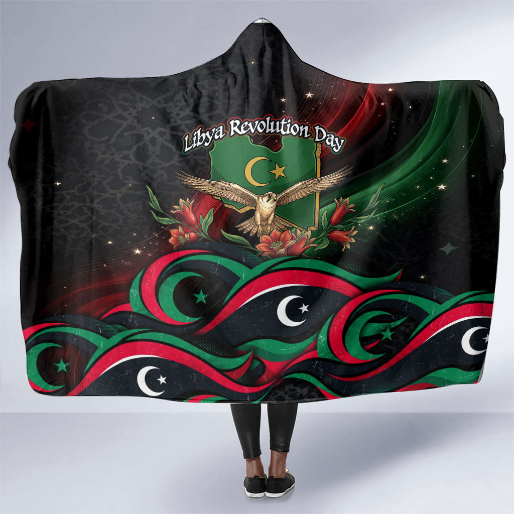 Libya Revolution Day Hooded Blanket Flying Eagle Libyan Coat Of Arms Map - Land Of Resilience And Pride