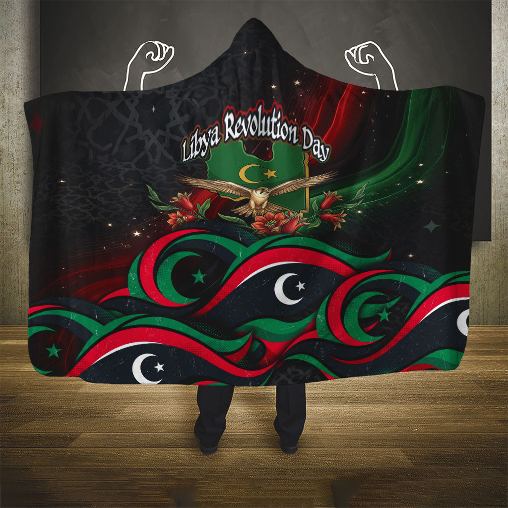 Libya Revolution Day Hooded Blanket Flying Eagle Libyan Coat Of Arms Map - Land Of Resilience And Pride