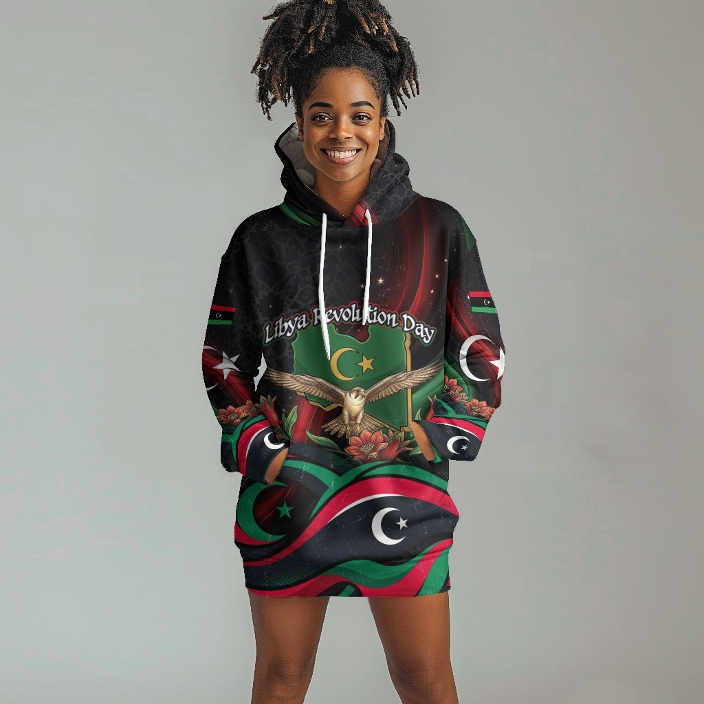 Libya Revolution Day Hoodie Dress Flying Eagle Libyan Coat Of Arms Map - Land Of Resilience And Pride