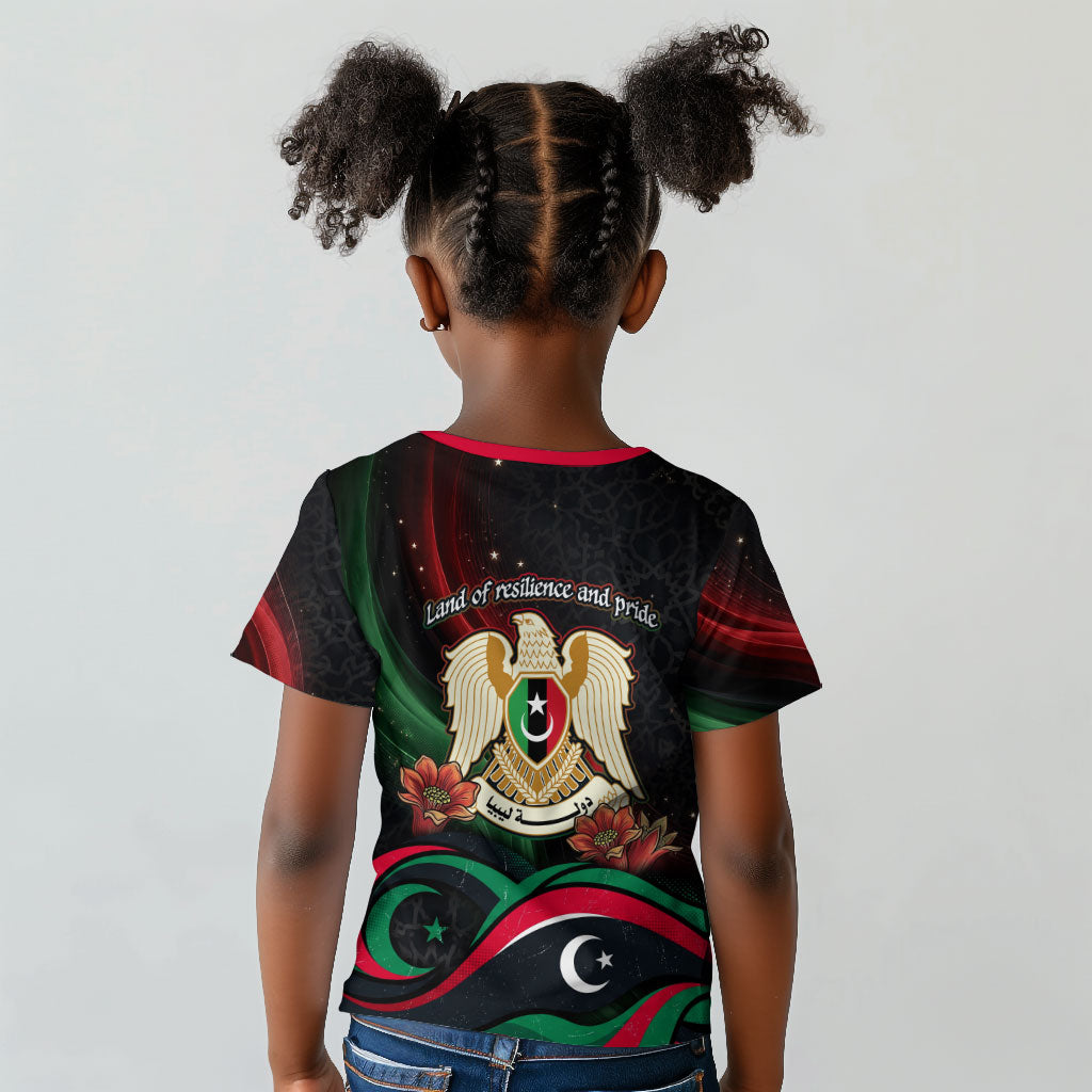 Libya Revolution Day Kid T shirt Flying Eagle Libyan Coat Of Arms Map - Land Of Resilience And Pride