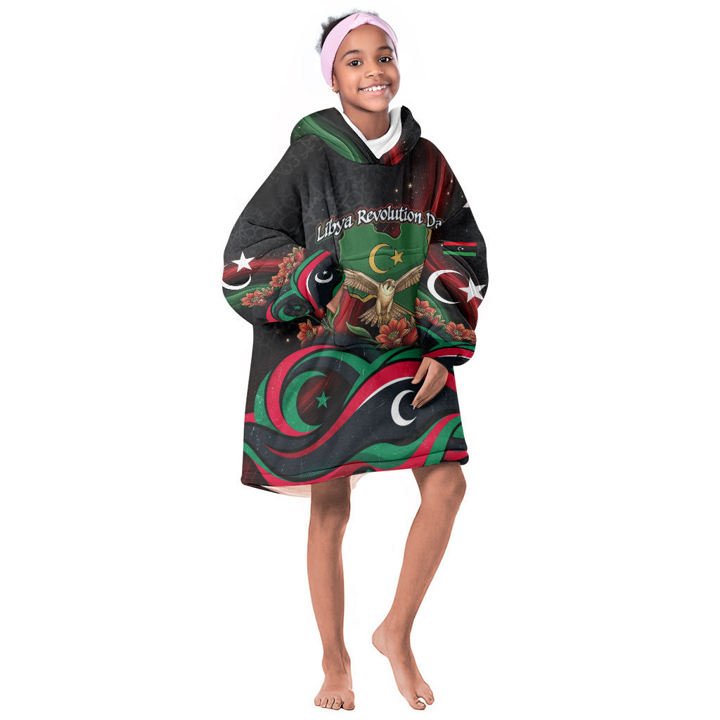 Libya Revolution Day Kid Wearable Blanket Hoodie Flying Eagle Libyan Coat Of Arms Map - Land Of Resilience And Pride