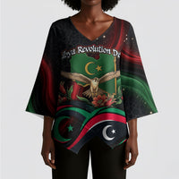 Libya Revolution Day Kimono Sleeve Blouse Flying Eagle Libyan Coat Of Arms Map - Land Of Resilience And Pride