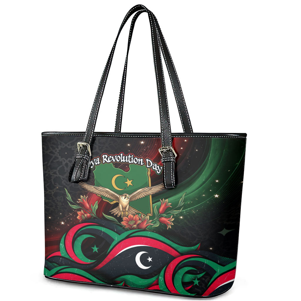 Libya Revolution Day Leather Tote Bag Flying Eagle Libyan Coat Of Arms Map - Land Of Resilience And Pride