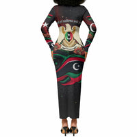 Libya Revolution Day Long Sleeve Bodycon Dress Flying Eagle Libyan Coat Of Arms Map - Land Of Resilience And Pride