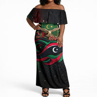 Libya Revolution Day Off Shoulder Maxi Dress Flying Eagle Libyan Coat Of Arms Map - Land Of Resilience And Pride