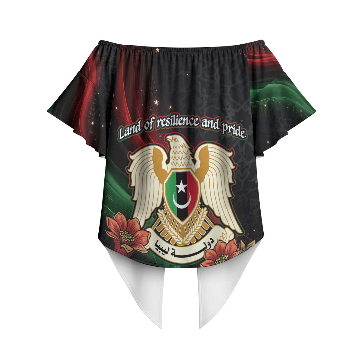 Libya Revolution Day Off Shoulder Wrap Waist Top Flying Eagle Libyan Coat Of Arms Map - Land Of Resilience And Pride