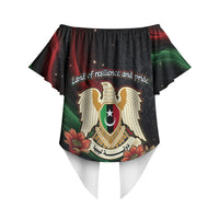 Libya Revolution Day Off Shoulder Wrap Waist Top Flying Eagle Libyan Coat Of Arms Map - Land Of Resilience And Pride