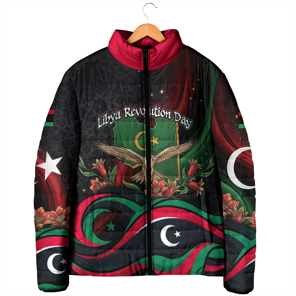 Libya Revolution Day Padded Jacket Flying Eagle Libyan Coat Of Arms Map - Land Of Resilience And Pride