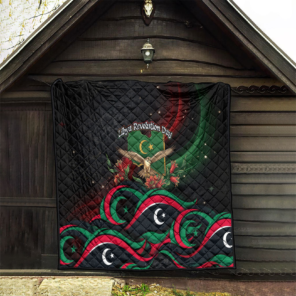Libya Revolution Day Quilt Flying Eagle Libyan Coat Of Arms Map - Land Of Resilience And Pride
