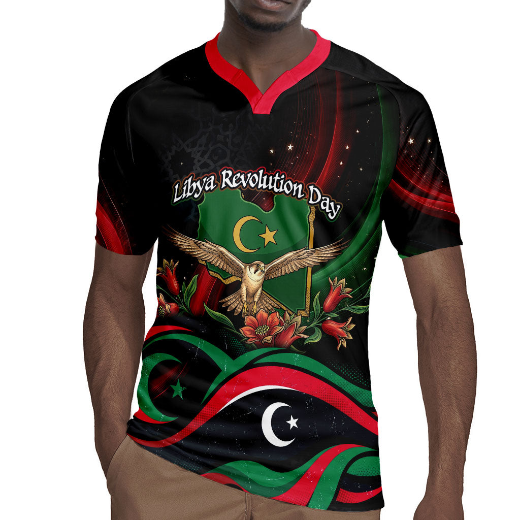Libya Revolution Day Rugby Jersey Flying Eagle Libyan Coat Of Arms Map - Land Of Resilience And Pride