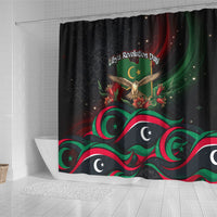 Libya Revolution Day Shower Curtain Flying Eagle Libyan Coat Of Arms Map - Land Of Resilience And Pride
