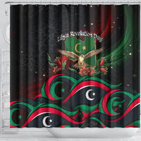 Libya Revolution Day Shower Curtain Flying Eagle Libyan Coat Of Arms Map - Land Of Resilience And Pride