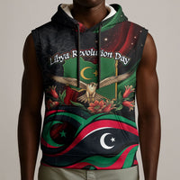 Libya Revolution Day Sleeveless Hoodie Flying Eagle Libyan Coat Of Arms Map - Land Of Resilience And Pride