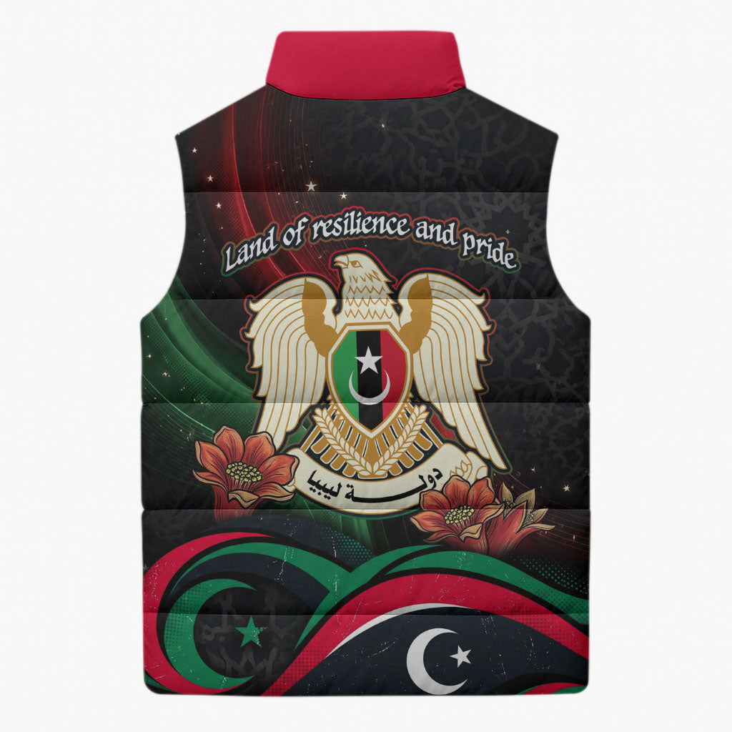 Libya Revolution Day Sleeveless Puffer Jacket Flying Eagle Libyan Coat Of Arms Map - Land Of Resilience And Pride