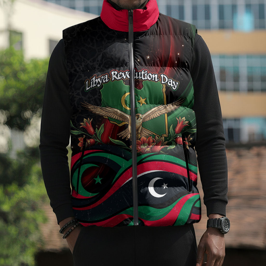 Libya Revolution Day Sleeveless Puffer Jacket Flying Eagle Libyan Coat Of Arms Map - Land Of Resilience And Pride