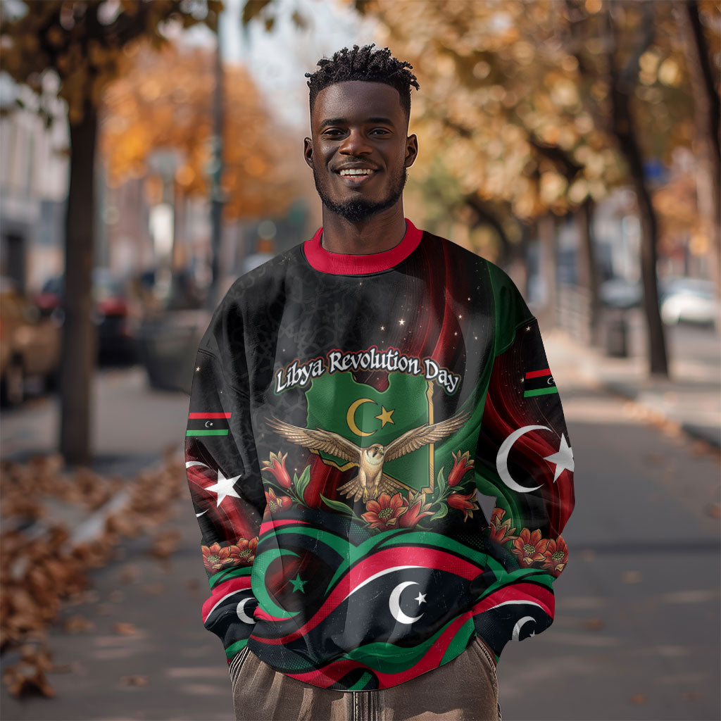Libya Revolution Day Sweatshirt Flying Eagle Libyan Coat Of Arms Map - Land Of Resilience And Pride