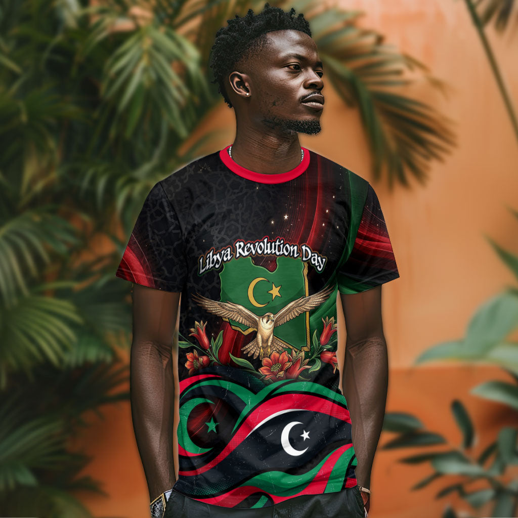 Libya Revolution Day T shirt Flying Eagle Libyan Coat Of Arms Map - Land Of Resilience And Pride
