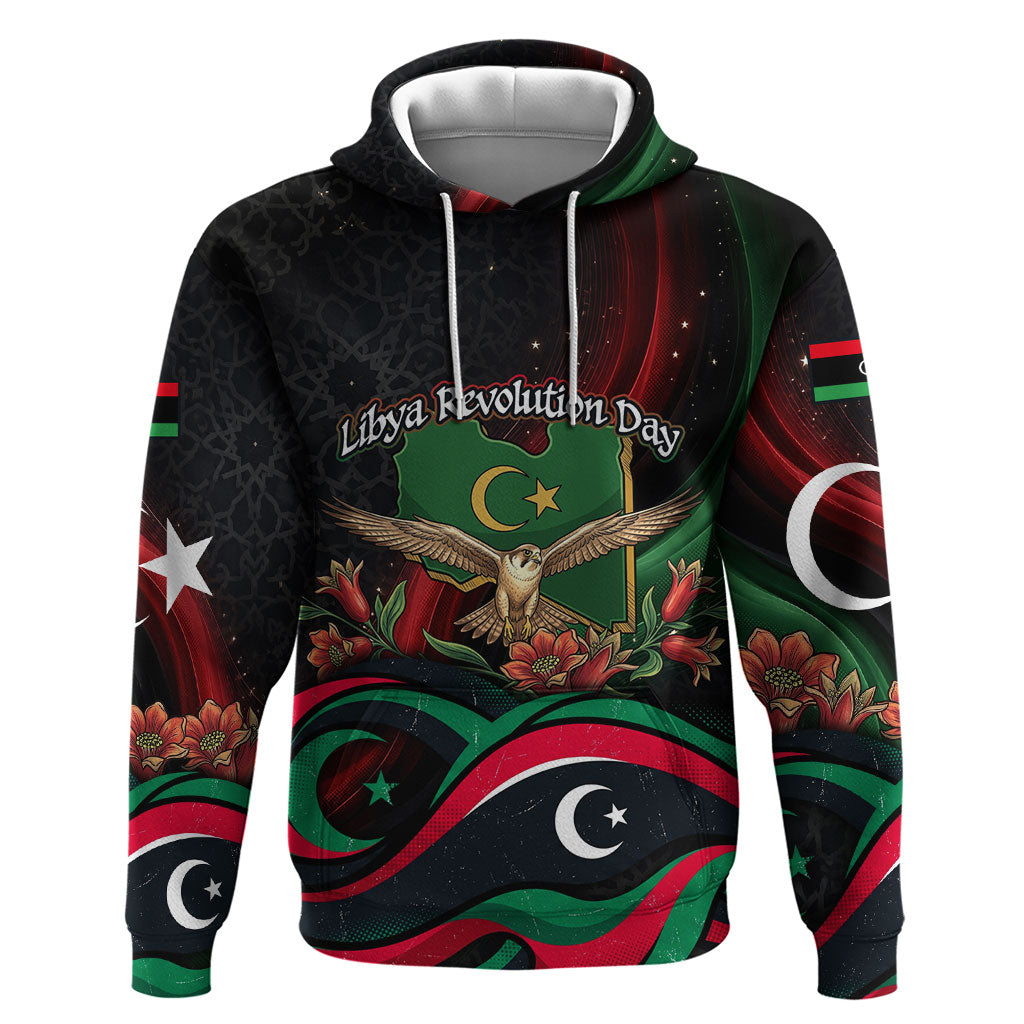 Libya Revolution Day Zip Hoodie Flying Eagle Libyan Coat Of Arms Map - Land Of Resilience And Pride