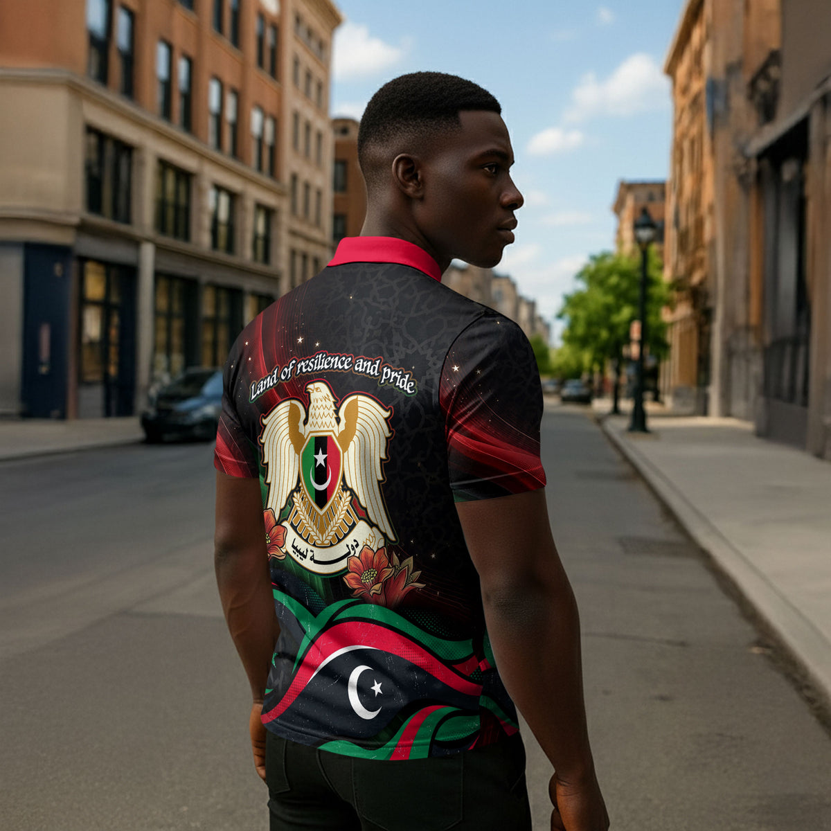 Libya Revolution Day Zipper Polo Shirt Flying Eagle Libyan Coat Of Arms Map - Land Of Resilience And Pride