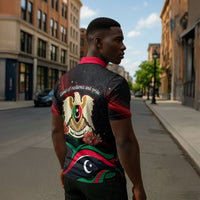 Libya Revolution Day Zipper Polo Shirt Flying Eagle Libyan Coat Of Arms Map - Land Of Resilience And Pride