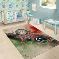 Libya Revolution Day Area Rug Libyan National Pride Watercolor Flag Waves Floral