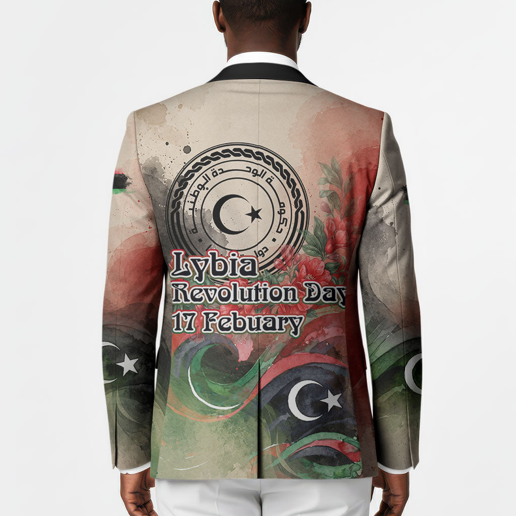 Libya Revolution Day Blazer Libyan National Pride Watercolor Flag Waves Floral