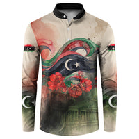 Libya Revolution Day Button Sweatshirt Libyan National Pride Watercolor Flag Waves Floral