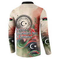 Libya Revolution Day Button Sweatshirt Libyan National Pride Watercolor Flag Waves Floral