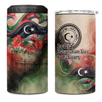 Libya Revolution Day 4 in 1 Can Cooler Tumbler Libyan National Pride Watercolor Flag Waves Floral