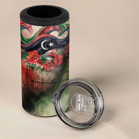 Libya Revolution Day 4 in 1 Can Cooler Tumbler Libyan National Pride Watercolor Flag Waves Floral