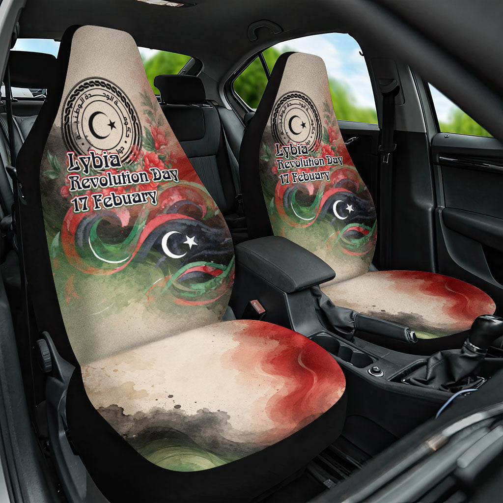 Libya Revolution Day Car Seat Cover Libyan National Pride Watercolor Flag Waves Floral